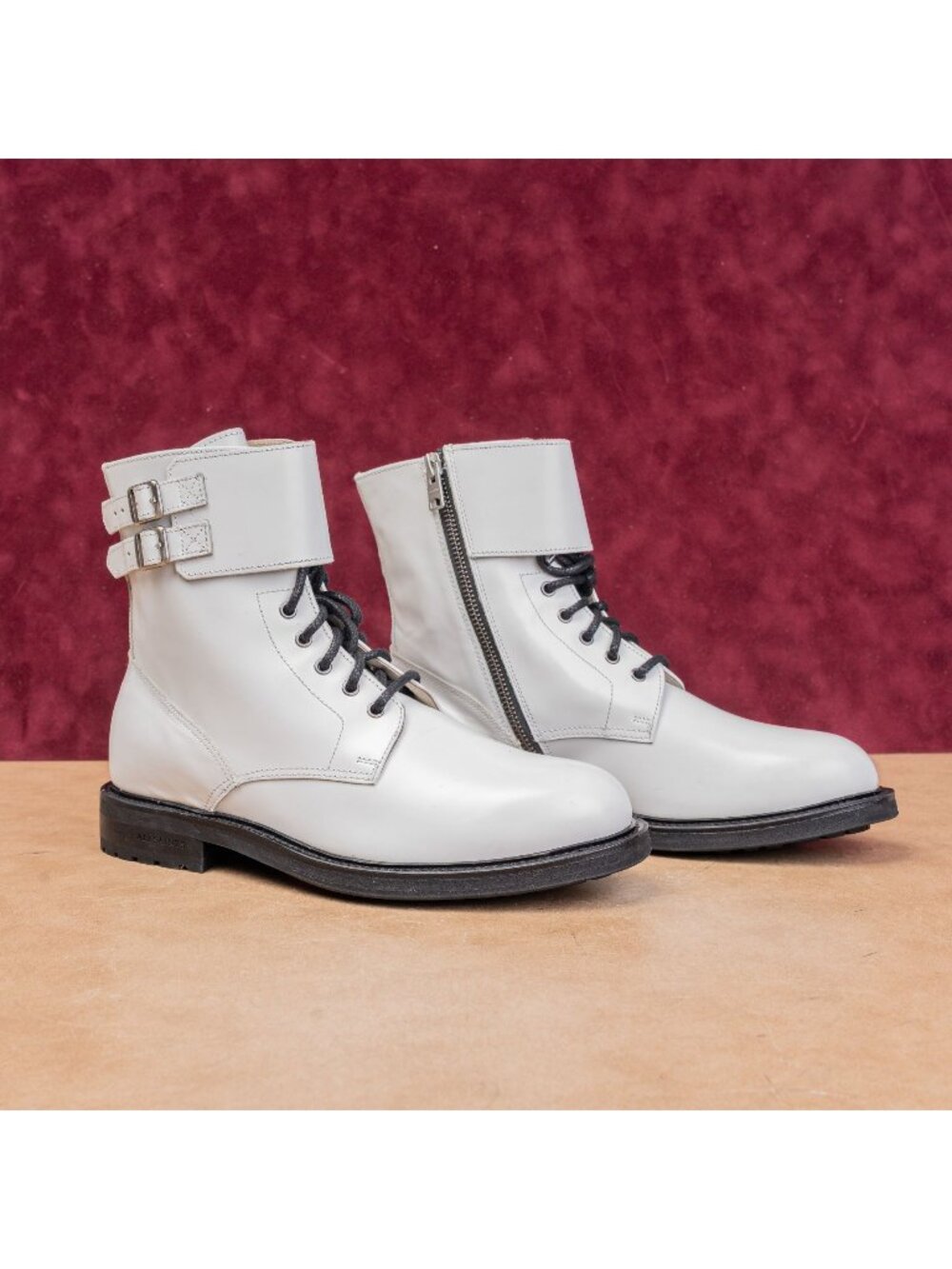 AllSaints Wmn Brigade Lace Zipper Festival White Leather Combat Boots 9US EUR39